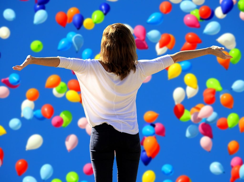 Think Positively About Yourself - Girls with lots of balloons flying