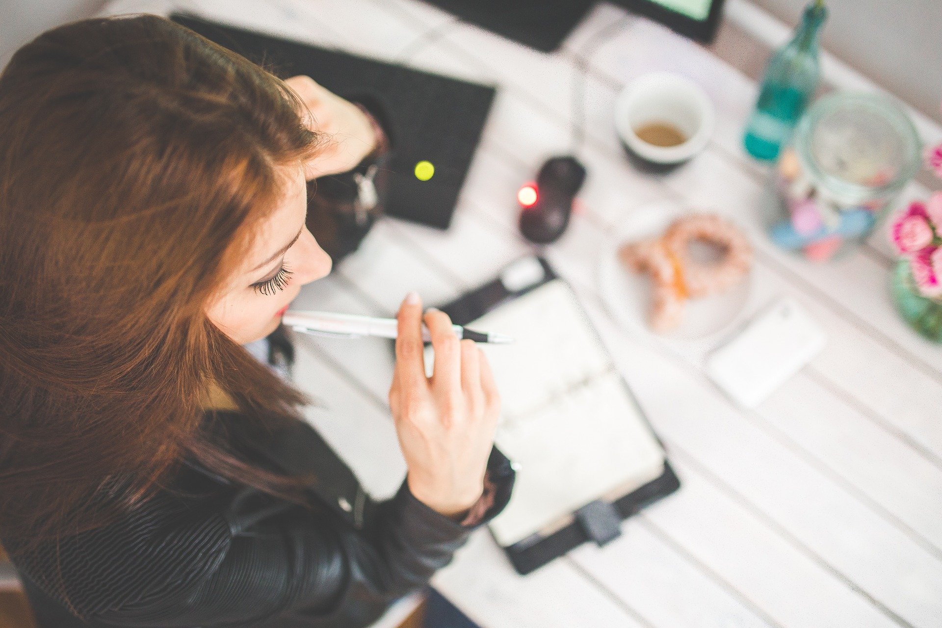 Woman sat a desk working from home