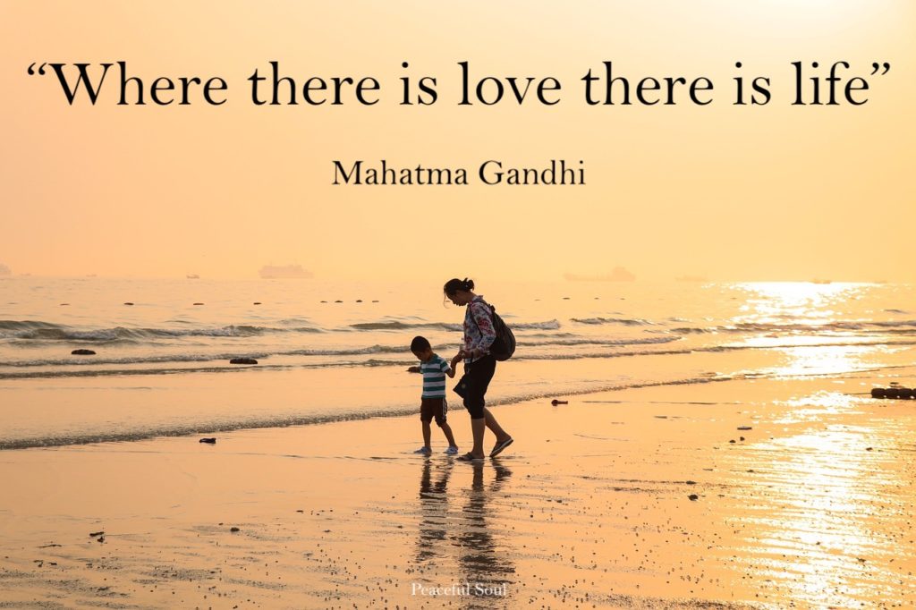Parent and child on the beach - Where there is love there is life Mahatma Gandhi - Inspirational quotes about love