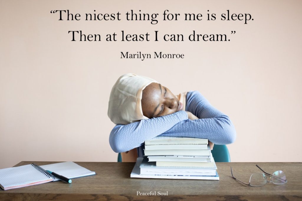 woman asleep on books - “The nicest thing for me is sleep. Then at least I can dream.” Marilyn Monroe - quotes about sleep - quotes about the body